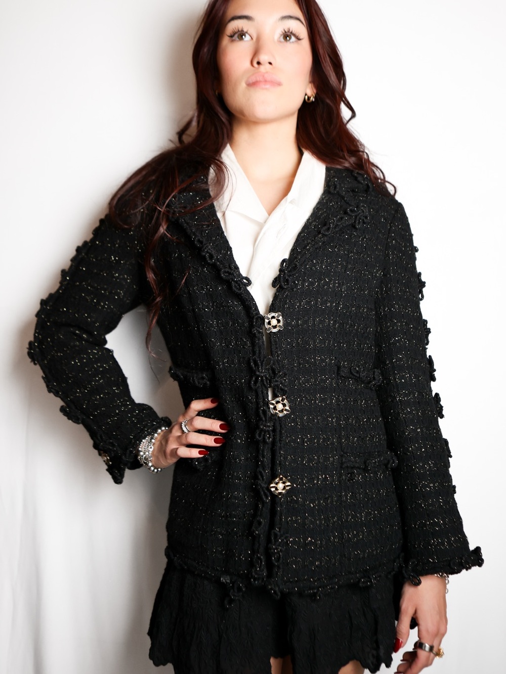 Authentic Chanel Vintage Metallic Black Tweed Jacket (2007 Collection)
